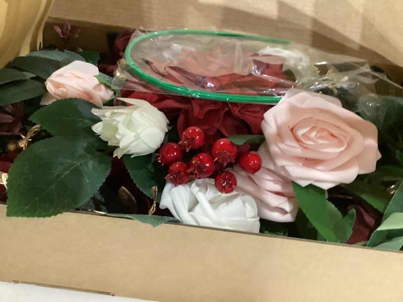 Condition photo showing New/Like New for Artificial Flowers Decorations Pack of 2,Centerpieces for Wedding Reception Backdrop Decoration, Floral Decor Wall Home Entryway OutdoorDecorations (Red)