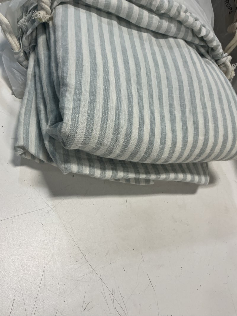 Condition photo showing Good Condition for european linen stripe duvet cover, full/queen, mist/white stripe