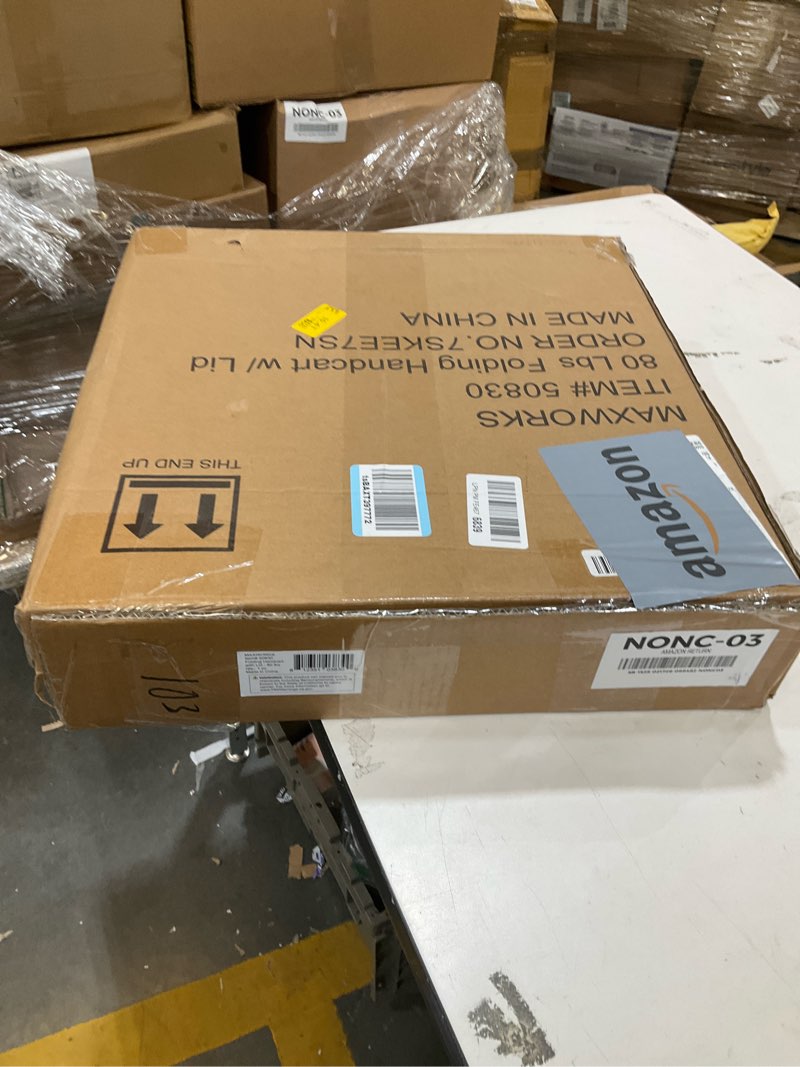 Condition photo showing As Is for MaxWorks 50830 Collapsible Black Rolling Folding Dolly Cart for Teachers - Multi-Functional Teacher Dolly with Extra Storage, Durable Wheels, and Easy-to-Fold Design for Classroom, Office, Shopping