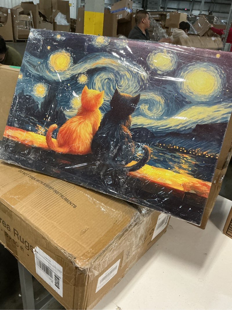 Condition photo showing Good Condition for Ypxzzj Van Gogh Starry Night With Cats Canvas Wall Art,Night Starry Pictures Paintings Wall Decor, Animal Cat Artworks for Bedroom Living Room Wall Decor Framed Ready to Hang 24L" x 16W" starry night01