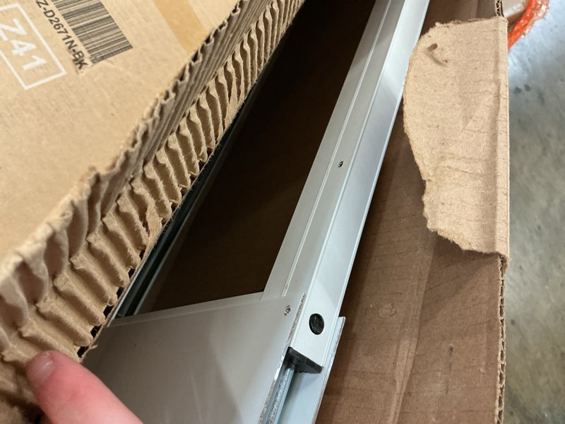 Condition photo showing As Is for petsafe doggy door for sliding glass doors, adjustable height 75 7/8" to 81", no-cut diy install, aluminum panel, ideal for renters, for medium dogs up to 40 lb., (white, medium)