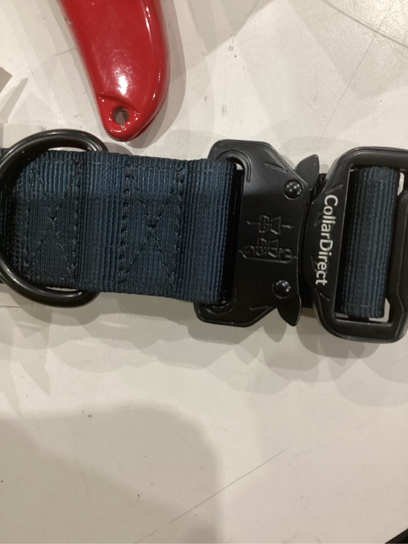 Condition photo showing As Is for Heavy Duty Dog Collar for Large or Medium Dogs, Adjustable Strong Dog Collar for Active Dogs, Double-Layered Nylon (Dark Blue, 15-23) Dark Blue Large (15-23)