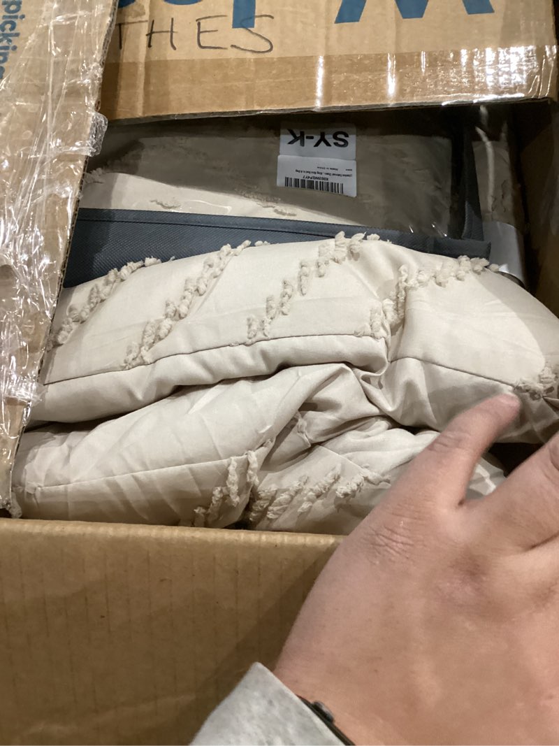 Condition photo showing Good Condition for Litanika King Size Comforter Set with Sheets Beige - 7 Pieces Bed in a Bag King Chevron Tufted Boho Luxury Bedding Sets with Comforter, Sheets, Pillowcases & Shams King (104"x90") Oatmeal