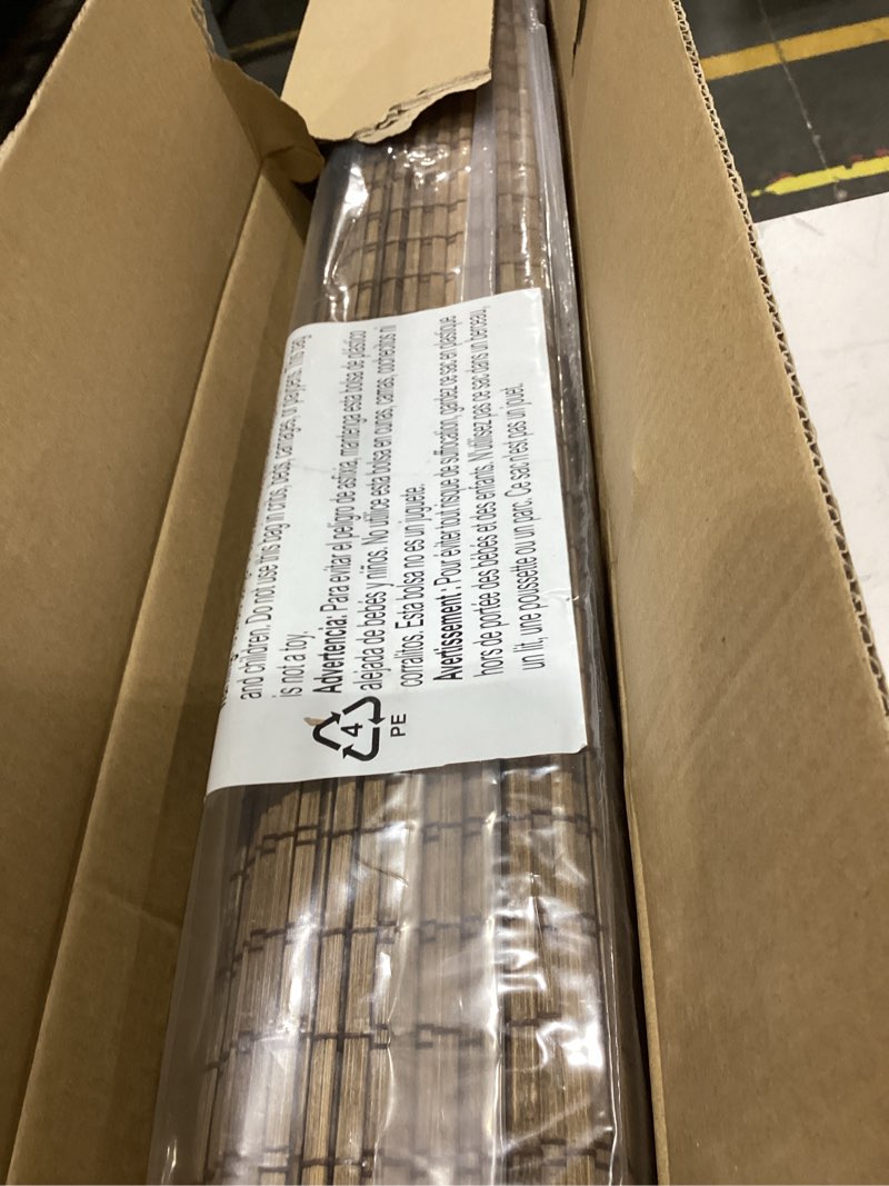 Condition photo showing New/Like New for lazblinds cordless bamboo roman shades, privacy blinds for interior windows, room darkening roll up bamboo blinds for home & patio, 34" w x 64" h, highfield teak pricacy - highfield teak 34" w x 64" h