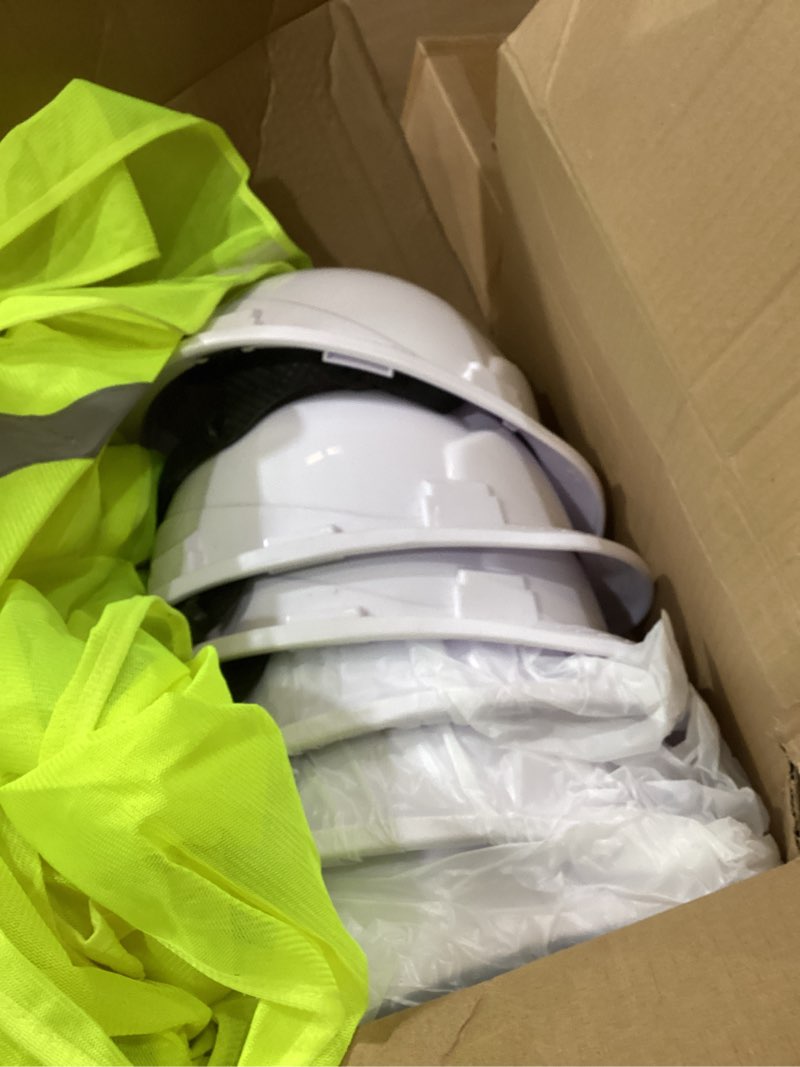 Condition photo showing New/Like New for 4 pt. suspension hard hat with safety vests bulk safety helmets adjustable ratchet hard hats, vents & sweat cotton brow pad - abs construction helmets for work sites & outdoor labor white 6