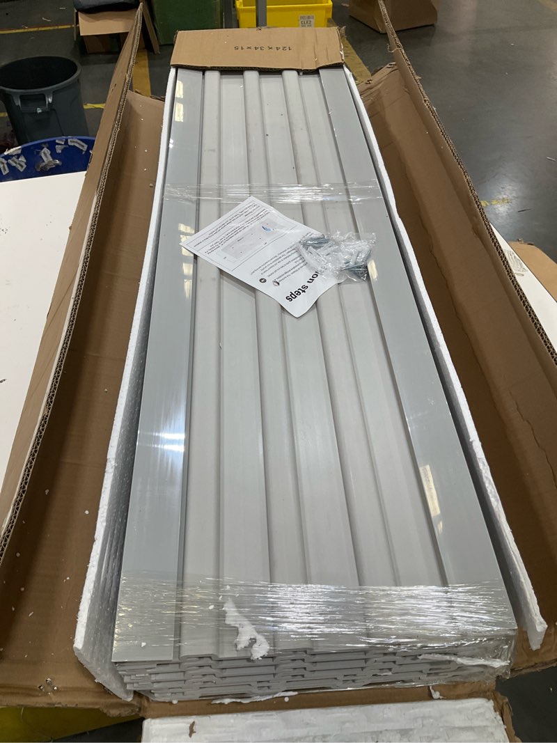 Condition photo showing Good Condition for brakki slat wall paneling 4x8 ft, slatwall garage organizer storage system | pvc slatwall panels, garage organization product, heavy duty wall mounted, tool storage for home, grey grey 4x8 ft