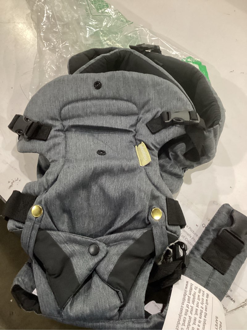 Condition photo showing Good Condition for infantino flip luxe 4-in-1 convertible baby carrier, ergonomic infant to toddler carrier, updated lumbar support, premium herringbone fabric, elevated accents, hands-free comfort, 7–35 lbs, onyx onyx luxe - new & improved