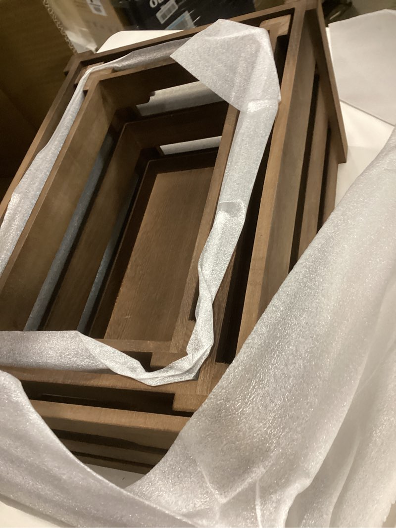 Condition photo showing Good Condition for Set of 3 Rustic Wooden Nesting Crates – Farmhouse Decorative Storage Boxes for Shelves, Countertops & Tabletop Display (L/M/S)