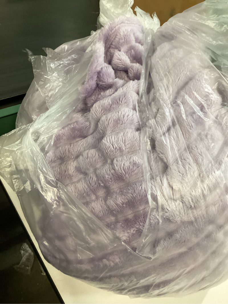 Condition photo showing Good Condition for EXQ Home Fleece Throw Blanket for Couch or Bed - 3D Stripe Jacquard Decorative Blankets - Cozy Soft Lightweight Fuzzy Flannel Blanket Suitable for All Seasons(50"×60",Light Purple) Light Purple Throw