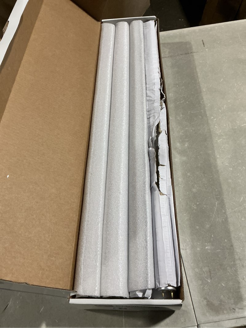 Condition photo showing As Is for 8 pack 24 inch f17t8/841 17 watts light bulb, 2 foot straight fluorescent tube t8 tube light, 4100k cool white 1400 lumen g13 medium bi-pin cap 8 count 17w-8pcs-cool white