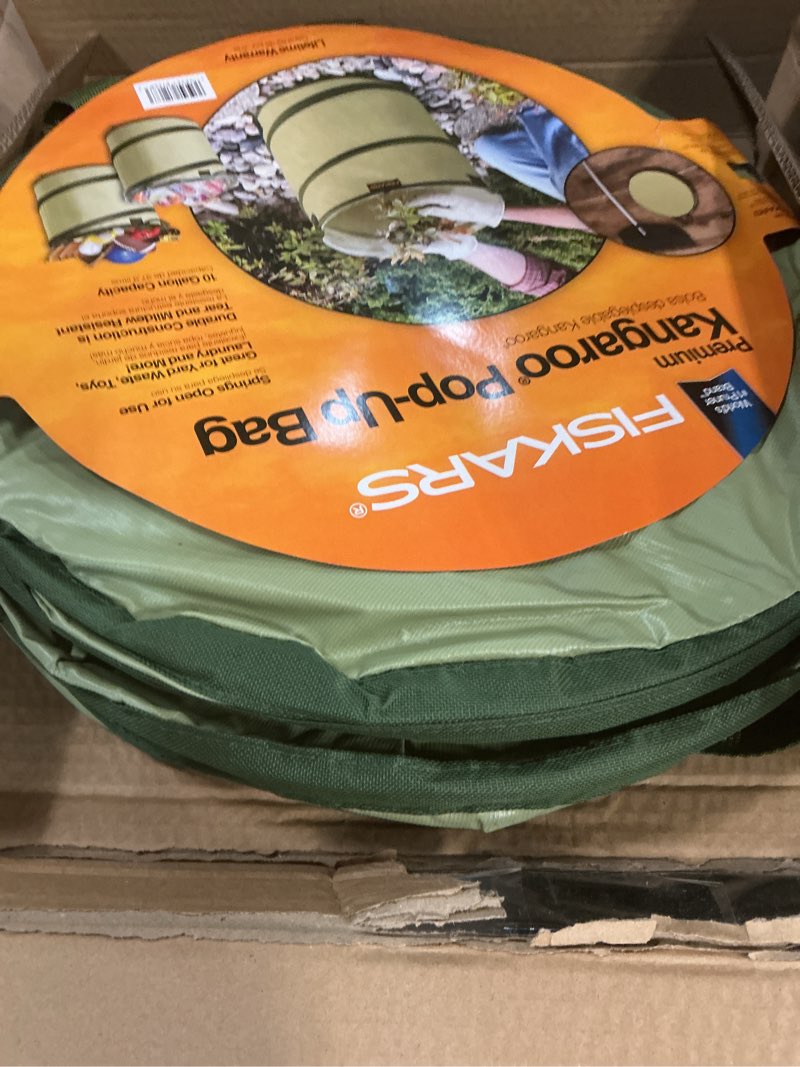 Condition photo showing New/Like New for fiskars kangaroo collapsible garden bag for yard waste, 10 gallon reusable container for lawn care and gardening