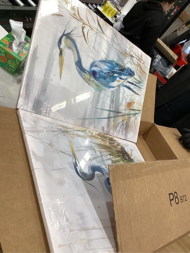 Condition photo showing Good Condition for SWQYLB Blue Heron Wall Art Set of 2 Coastal Bird Paintings Beach Animal Pictures Canvas Crane Framed Art Prints Bathroom Living Room Home Decor (Blue, (16"x24"x2 Pieces)) Blue 16"x24"x2 Pieces