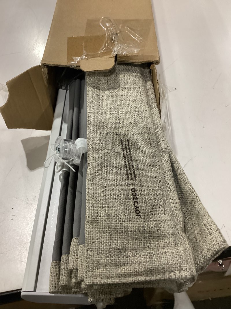 Condition photo showing As Is for joydeco cordless roman shades, linen fabric window blinds, thermal insulated blackout blinds, room darkening shades for indoor windows, easy to install, 23" w×75" h, linen