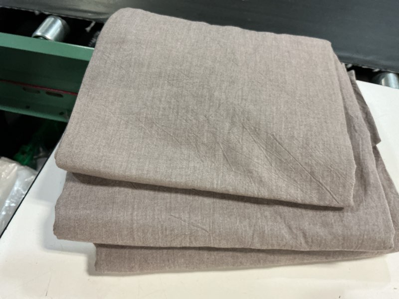 Condition photo showing As Is for moomee bedding duvet cover set 100% washed cotton linen like textured breathable durable soft comfy (heathered mauve brown, queen 90"x90") heathered mauve brown (no comforter) queen (90"x90")