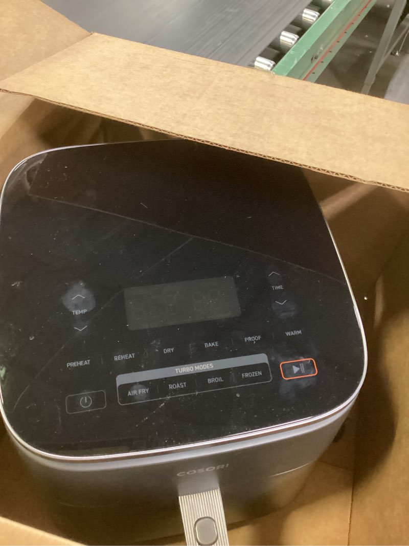 Condition photo showing Good Condition for Cosori 9-in-1 TurboBlaze Air Fryer 6 Qt, Premium Ceramic Coating, 90°–450°F, Precise Heating for Even Results, Air Fry, Roast, Bake, Broil, Dry, Frozen, Proof, Reheat, Keep Warm, 120V, Dark Gray Dark Gray 6QT Air fryer