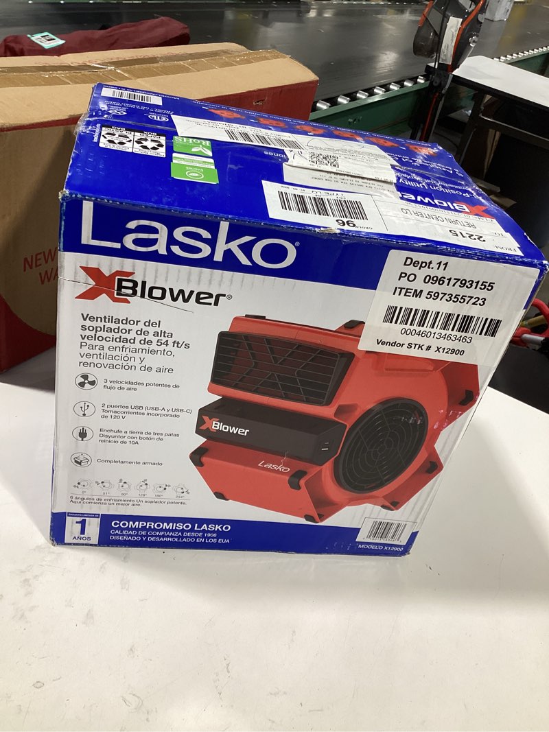 Condition photo showing As Is for lasko x-blower 11" 3-speed high velocity, 1 outlet blower fan x12900