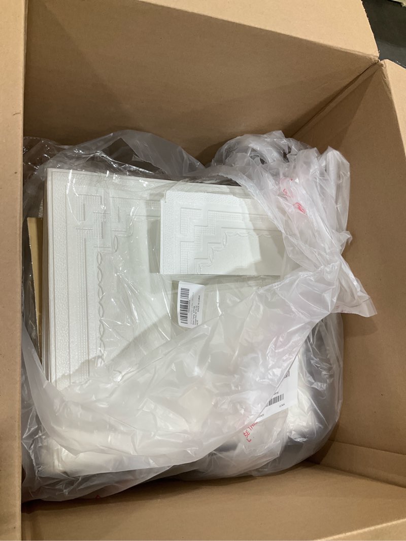 Condition photo showing As Is for 32 PCS Ceiling Tiles, Ceiling Tiles Peel and Stick, Covered 42 Sq.Ft, Self-Adhesive 3D Wall Panels Foam, Easy to Install and Waterproof for Ceil and Wall Decor, White 32 PCS White