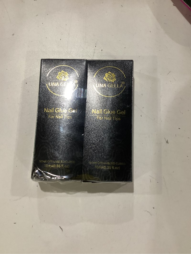 Condition photo showing New/Like New for una gella 9 in 1 gel nail glue for clear acrylic nails tips 2pcs 10ml long lasting super strong brush on nail gel glue for false press on nails tips base blooming gel, u v light required b-2pcs 10ml gel nail glue