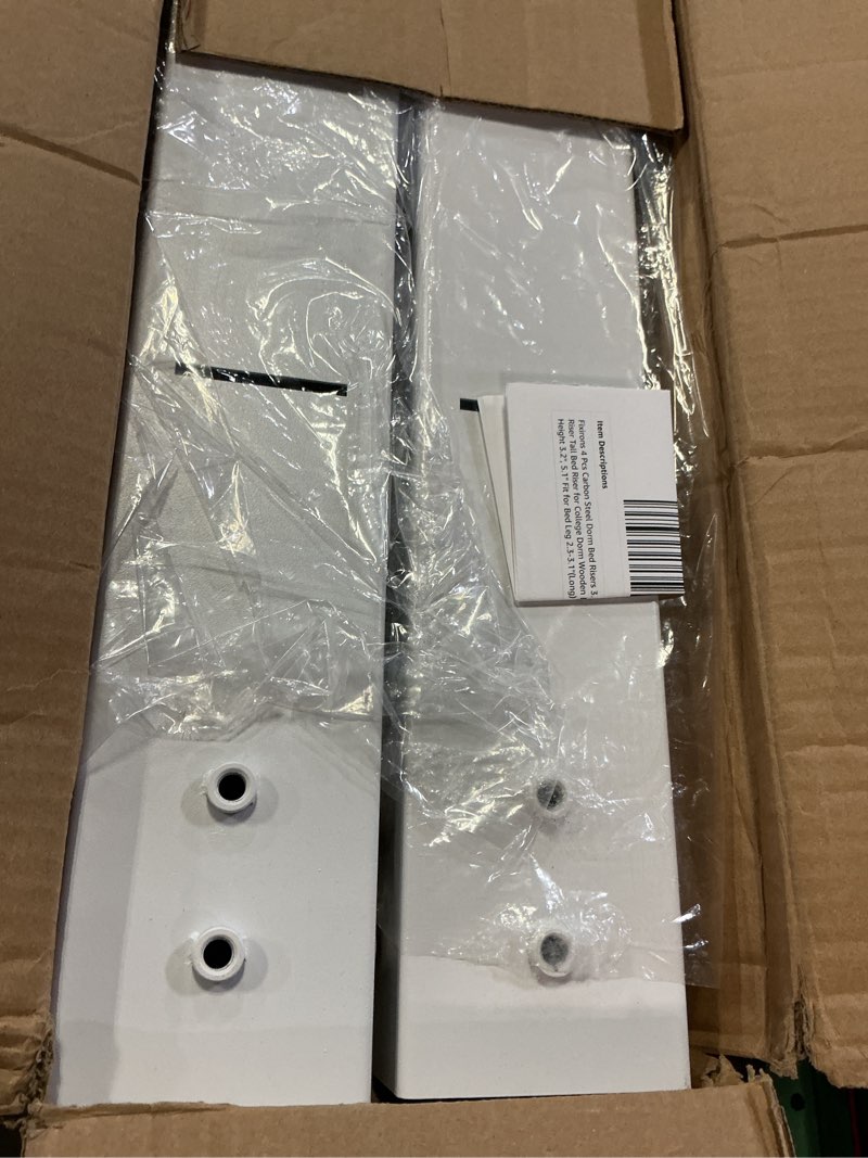 Condition photo showing Good Condition for 4 pcs carbon steel dorm bed risers 3.15" diameter metal bed riser tall bed riser for college dorm wooden bed frame, table adjust height 3.2", 5.1" fit for bed leg 2.3-3.1"(long) 3.15" diameter white long