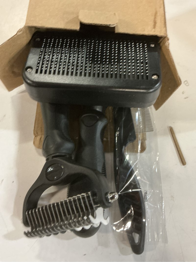 Condition photo showing Good Condition for 3PCS Self Cleaning Slicker Brush & Pet Grooming Rake & Flea Comb for Dogs,Cats and Horses | Double-Sided Dematting Comb & Skin Friendly Deshedding Grooming Tool | Premium Pet Supplies (Black) B-Black