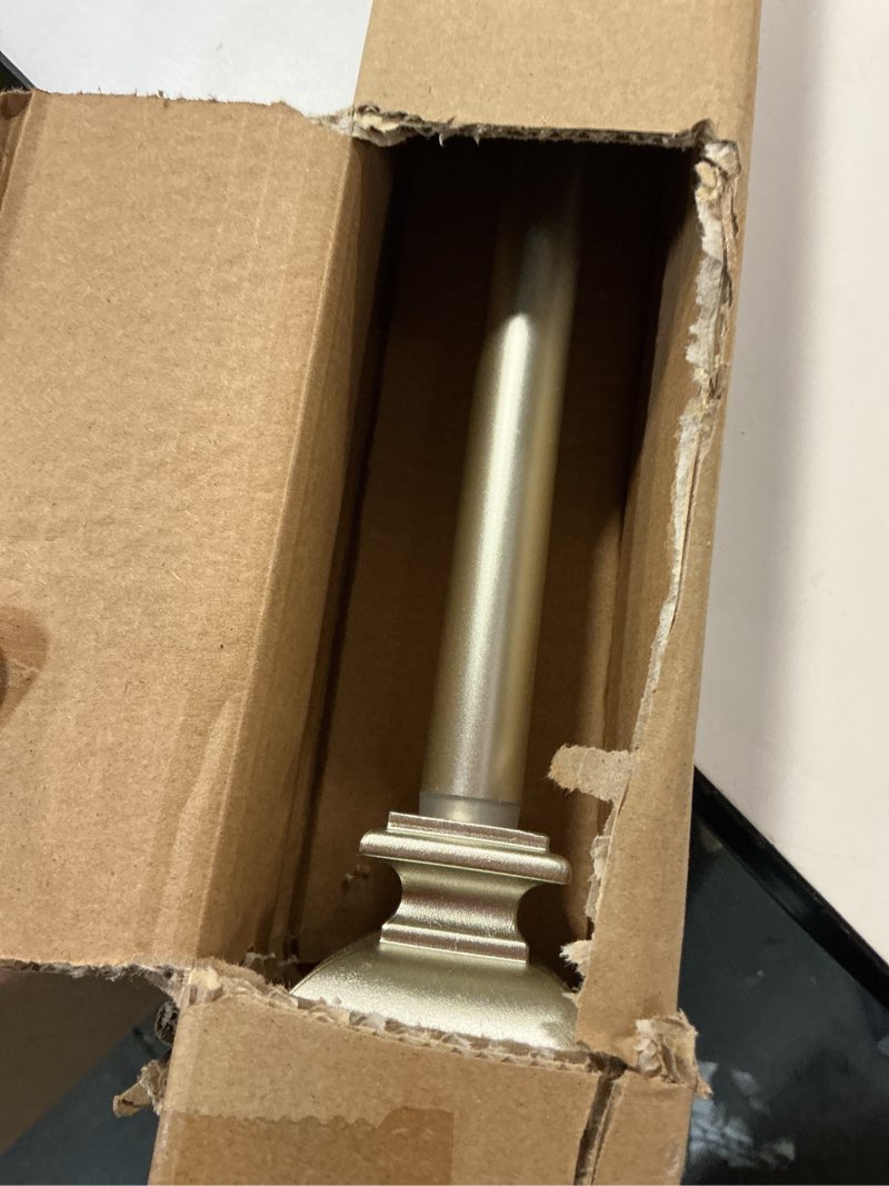 Condition photo showing As Is for (Color gold ) H.VERSAILTEX Window Curtain Rods for Windows 48 to 84 Inches Adjusts Decorative 3/4 Inch Diameter Single Window Curtain Rod Set with West Square Classic Finials, Goldish Nickel