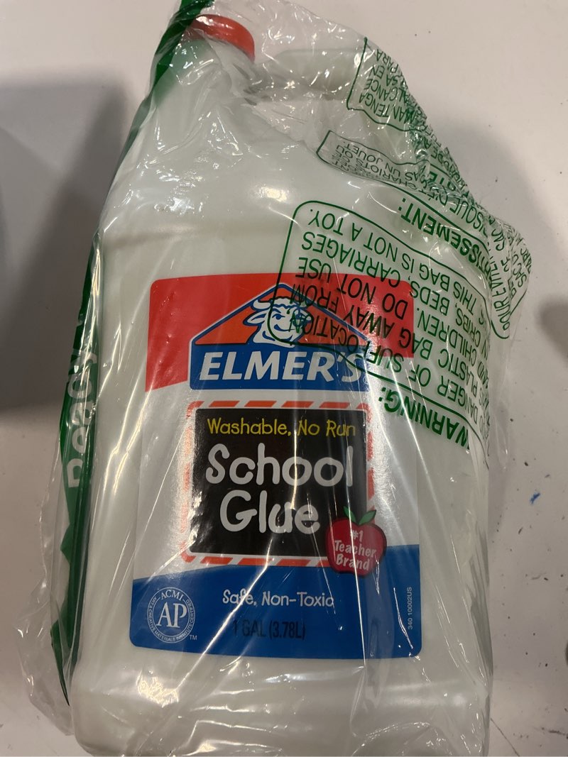 Condition photo showing As Is for elmer's white liquid school glue, 1 gallon, safe, washable, 1 count, - #1 teacher brand, bulk arts & crafts, projects, classroom supplies, great for making slime white 1 gallon (128 oz)