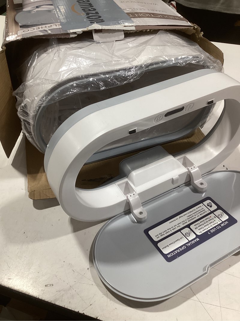 Condition photo showing Good Condition for elpheco bathroom motion sensor trash can 2.5 gallon automatic garbage can, 9.5l slim plastic smart trash bin with lid bathroom decor, sensor garbage can for bedroom, kitchen, office, white