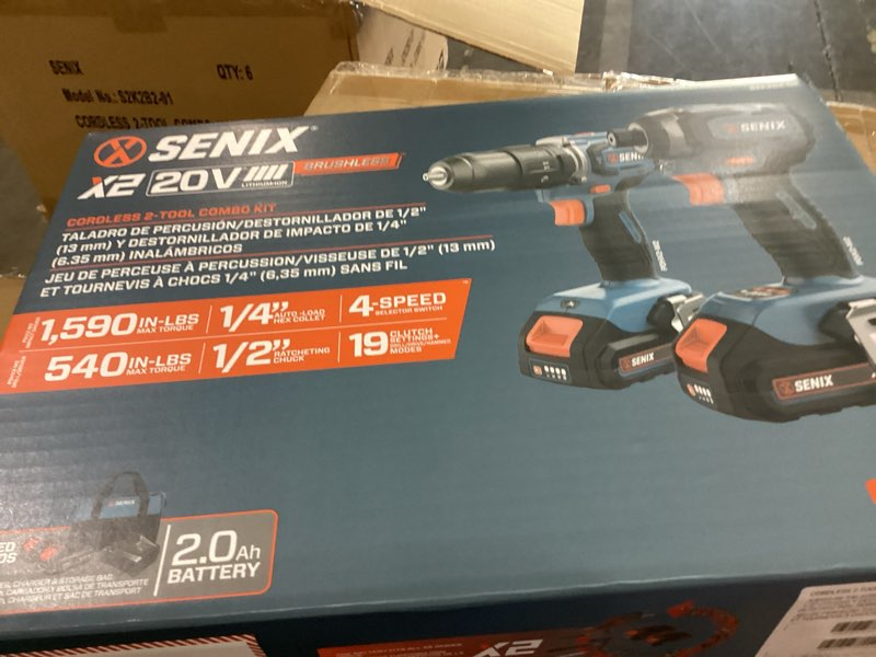 Condition photo showing New/Like New for senix x2 20-volt 2-tool brushless power tool combo kit with soft case (2-batteries included and charger included)