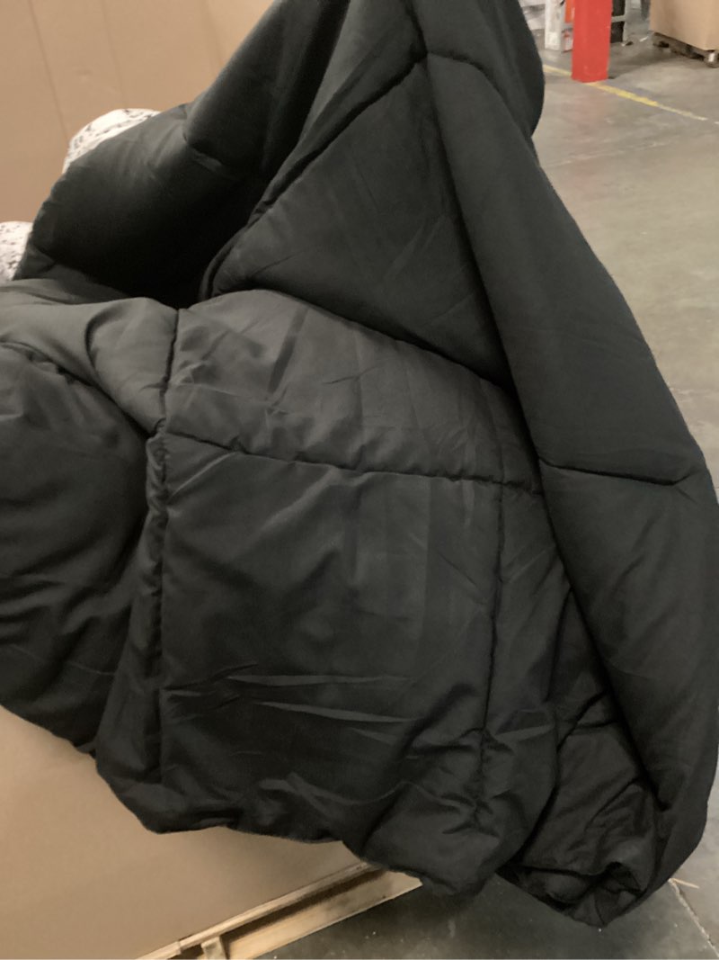 Condition photo showing As Is for TAIMIT King Size Comforter Set - 7 Pieces, Bed in a Bag Bedding Sets with All Season Soft Quilted Warm Fluffy Reversible Comforter,Flat Sheet,Fitted Sheet,2 Pillow Shams,2 Pillowcases,Black King Black