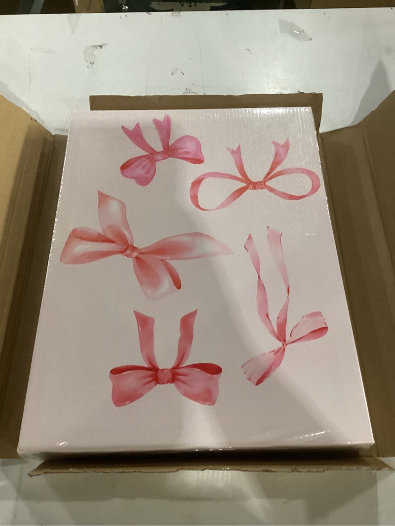Condition photo showing Good Condition for 3 pcs fashion pink bow canvas wall art preppy girly aesthetic painting picture wall decor balloon envelope poster prints for college apartment girls bedroom living room home decor (poster 12x16 inch) 12x16in poster