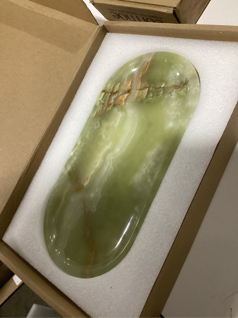 Condition photo showing New/Like New for Natural Marble Decorative Tray for Countertop Organizer,Vanity Tray Trays for Jewelry Perfume Candle, Luxury Oval Stone Dish for Bathroom, Bedroom, 9.8"x4.4" Catchall Tray, Peridot