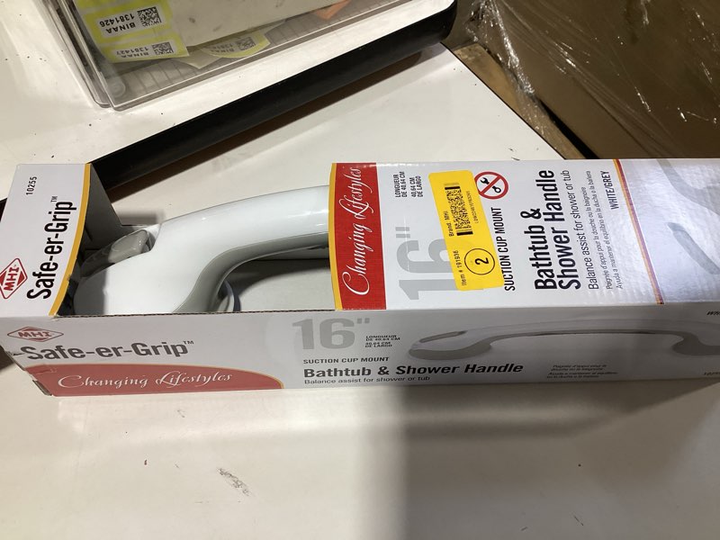 Condition photo showing New/Like New for safe-er-grip changing lifestyles suction cup grab bars for bathtubs & showers; safety bathroom assist handle, white & grey, 16 inches white/grey 16 inch (pack of 1)
