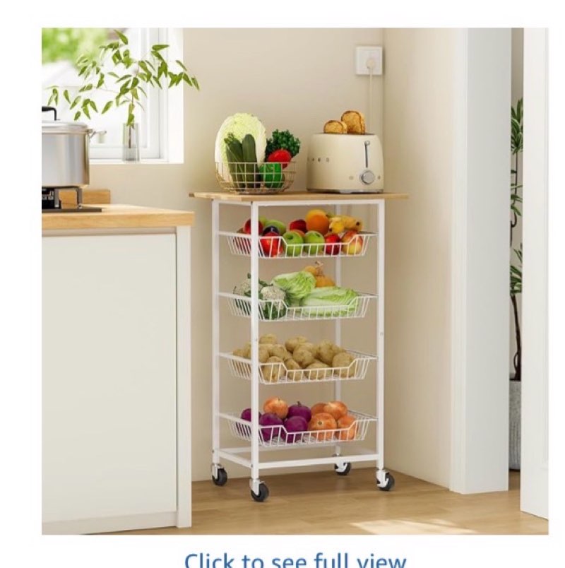 threehio kitchen microwave cart with fruit baskets, 4 tier microwave table stand with fruit vegetabl