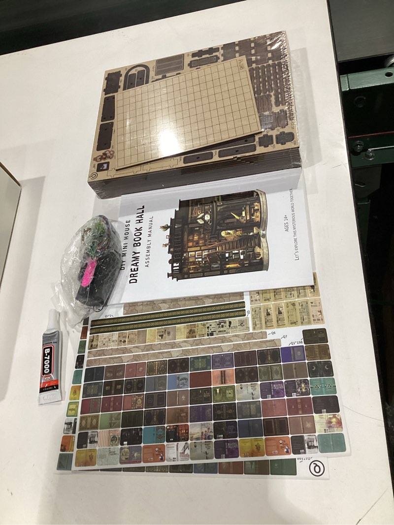 Condition photo showing Good Condition for (SIMILAR TO STOCK PHOTOS) DIY Miniature House Kit, Book Nook Kit, 3D Wooden Puzzles Bookshelf Craft Kits, Dollhouse Kit with LED Light, Mini Building Kit for Adults Teen to Build (Dreamy Book Hall)