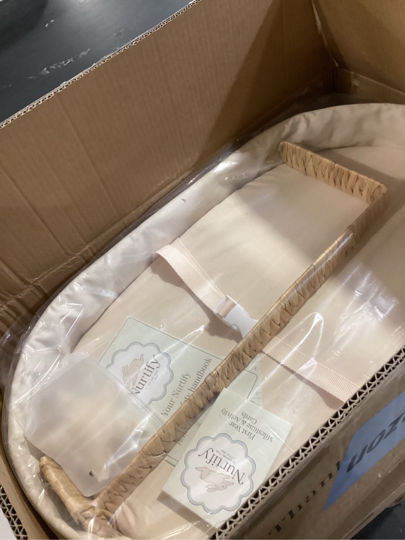 Condition photo showing Good Condition for premium baby changing basket - handwoven wicker moses baskets for newborn with waterproof changing pad & linen cover - scalloped changing basket for baby dresser - moses basket bassinet