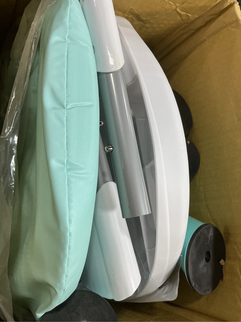 Condition photo showing As Is for dream on me tabletalk 2-in-1 high chair for baby & toddler – convertible high chair to junior chair, removable padded seat, dual dishwasher-safe trays, styrdy steel frame, quick folding design – aqua