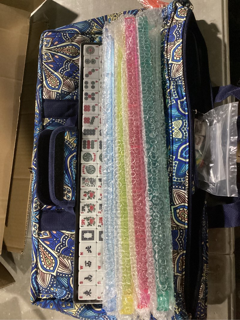 Condition photo showing New/Like New for kyerlish american mahjong tile set with blue printed carrying bag, 166 premium tiles, 4 all-in-one color racks/pushers, mah jongg sets, mahjong game set for travel, christmas, birthday gifts blue?blue tiles?