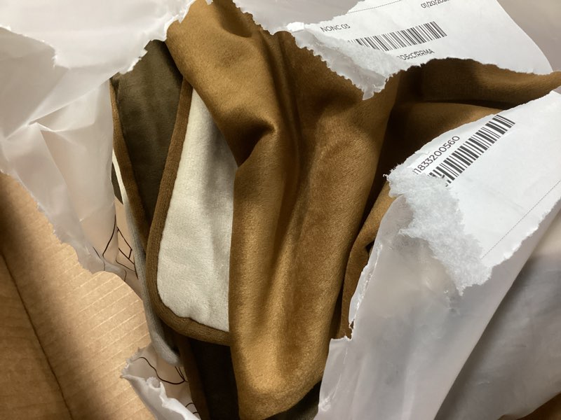 Condition photo showing item condition for MONDAY MOOSE Decorative Throw Pillow Covers Cushion Cases, Set of 4 Soft Velvet Modern Double-Sided Designs, Mix and Match for Home Decor, Pillow Inserts Not Included (24x24 inch, Brown/Beige) Brown/Beige 24" x 24" (Pack of 4)