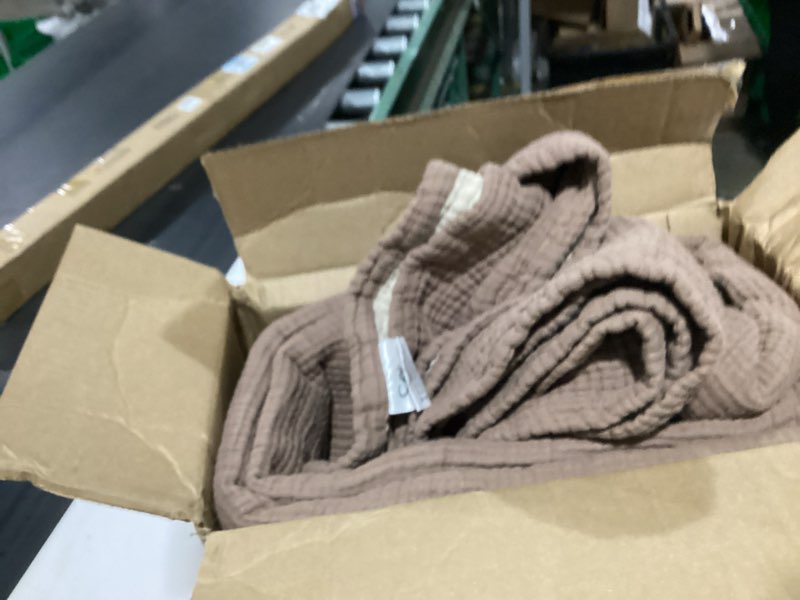 Condition photo showing As Is for simple&opulence cotton muslin blanket for bed and couch soft lightweight breathable 4 layering gauze blanket home décor for all-season queen size(beige)