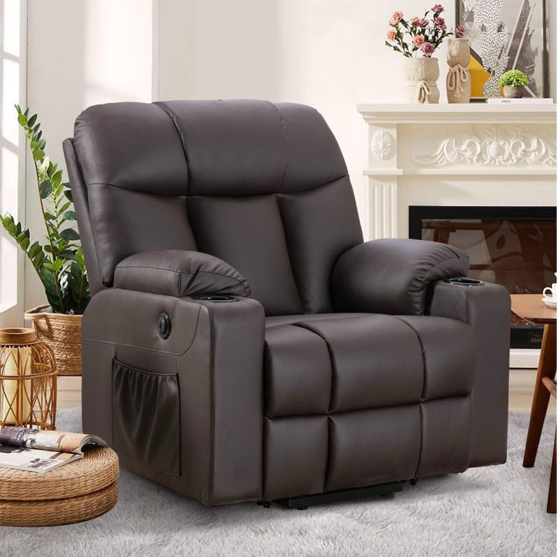 37.8" Wide Soft and Oversize Leather Power Lift Assist Massage Heat Recliner with USB & Dual Cupholders