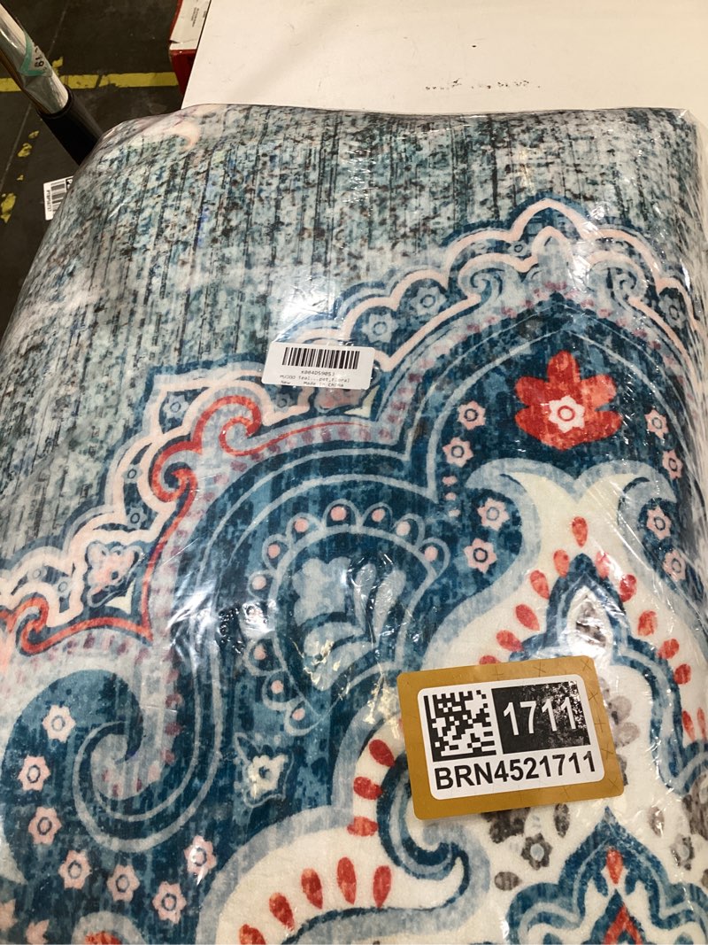 Condition photo showing New/Like New for mujoo teal round rug 9ft,large circle washable area rugs for bedroom living room bathroom,boho non slip circular carpet,floral