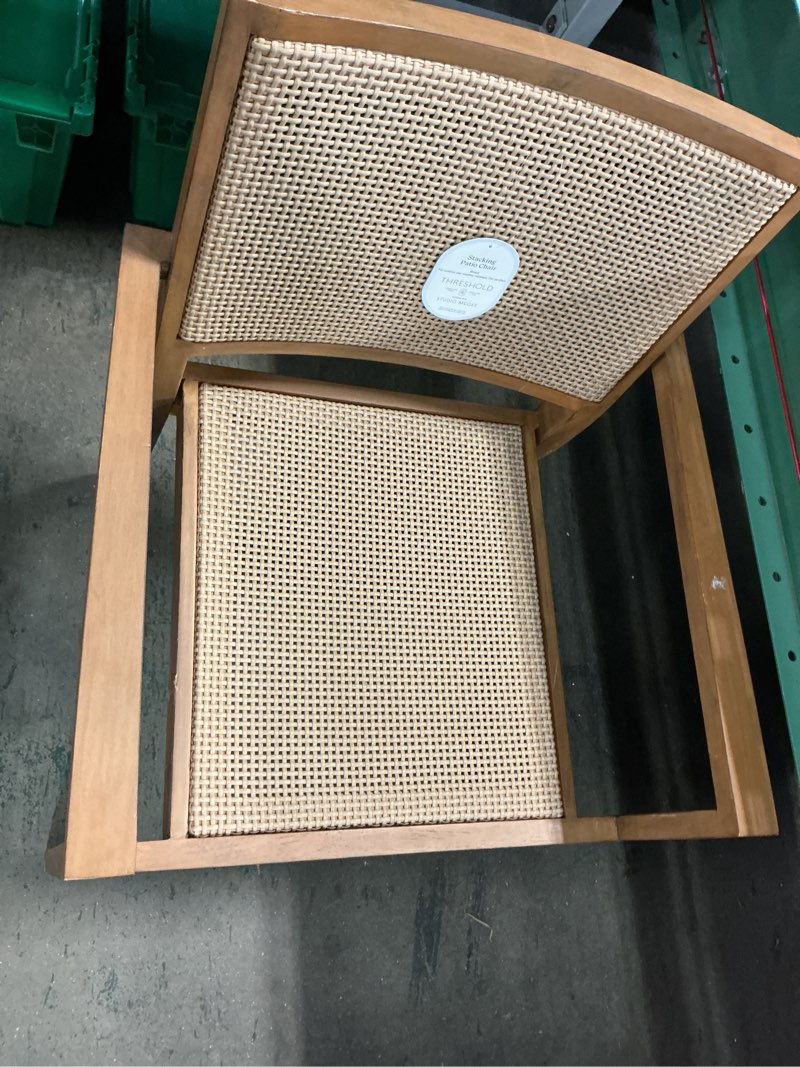 Condition photo showing As Is for wood caning stackable patio chair brown - threshold™ designed with studio mcgee