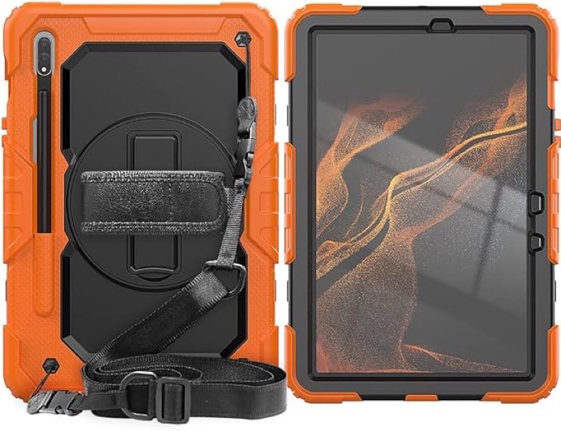 (Similar)Tablet Cases Compatible with Samsung Galaxy TAB S8 /11\" X700/X706 (2022)Heavy Duty Shockproof TPU Case,Protective Cover W Screen Protector 360 Swivel Kickstand+Hand Strap+Shoulder Strap Tablet PC Case