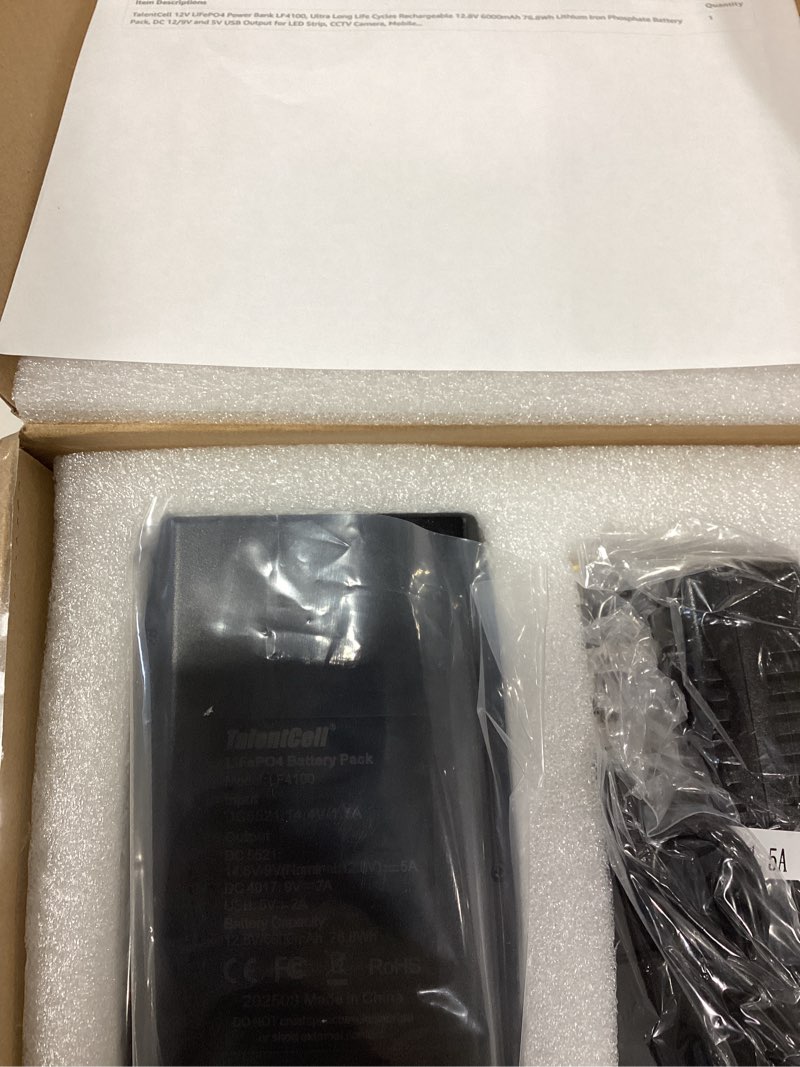 Condition photo showing Good Condition for Similar product not like stock photo or description similar Talentcell Rechargeable 72W 100Wh 12V/8300mAh 9V/11000mAh 5V/20000mAh DC Output Lithium ion Battery Pack for LED Strip, CCTV Camera and More, Portable Li-ion Batteries with AC/DC Charger