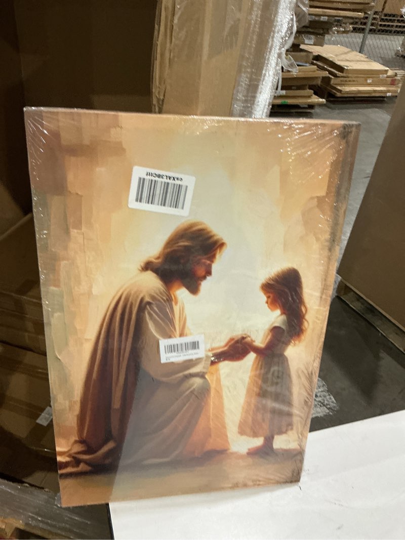Condition photo showing New/Like New for jesus with girl praying wall art jesus with children wall decor god painting christian picture bible story posters prints religious faith artwork for kids room church home decoration,12x16in jesus little girl 16"l x 12"w