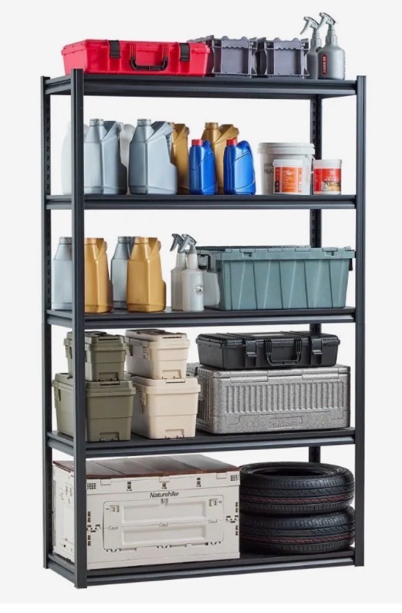 VEVOR Storage Shelves, 3000 lbs, 5 Tier Garage Storage Shelving, 18" D x 48" W x 78" H Adjustable Metal Shelves for Garage Shelves Utility Rack Shelf, Ideal for Kitchen, Warehouse, Basement, Black