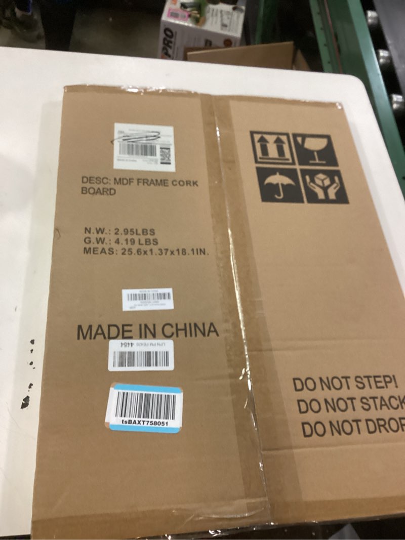 Condition photo showing New/Like New for DOLLAR BOSS White Cork Board for Wall - 24 X 18 Inches, Rustic Wooden Frame Bulletin Board, Decorative Hanging Pin Board for Office & Home Decor White 24''X 18‘’