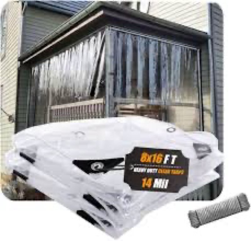 Clear Tarp,8x16ft Clear Tarps with Grommets,14 MiL Heavy Duty Waterproof with Reinforced Edge