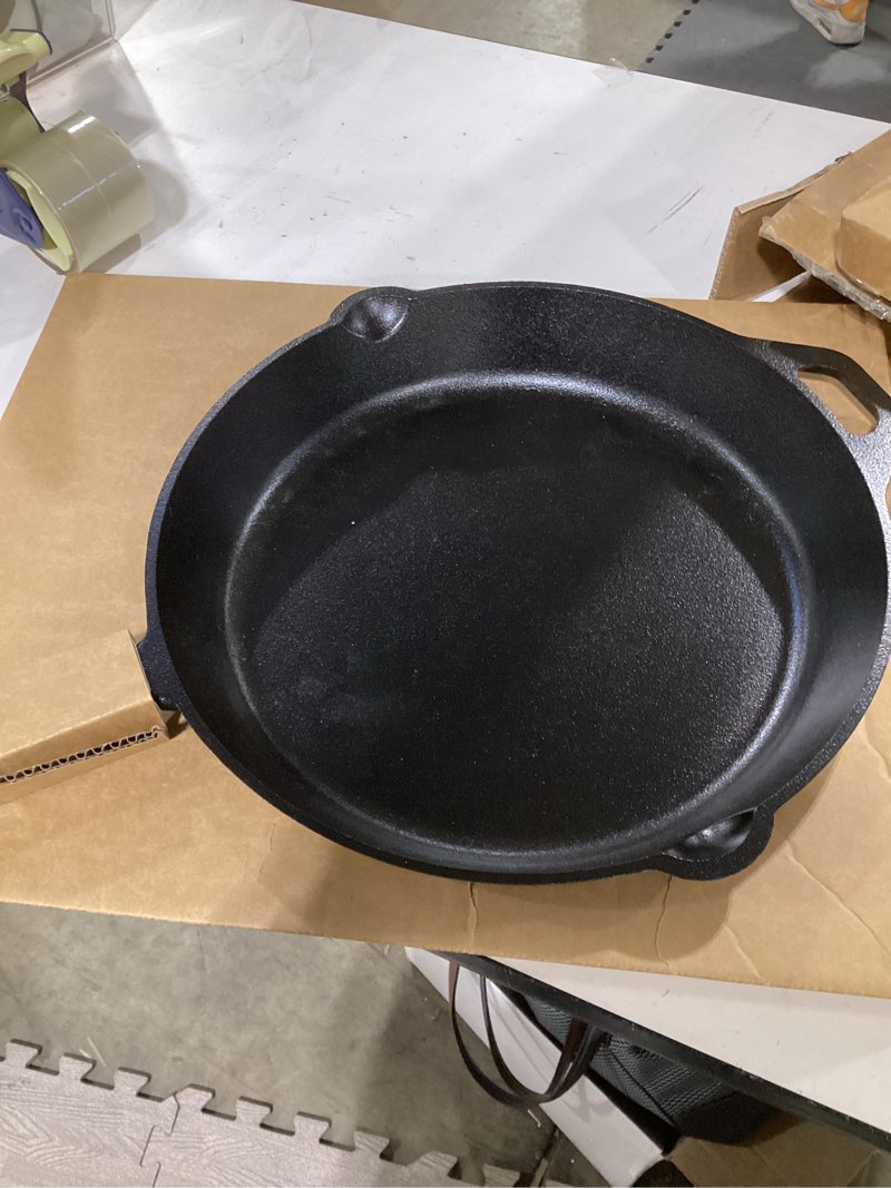 Condition photo showing Good Condition for Amazon Basics Pre-Seasoned Cast Iron Skillet, Oven Safe, Even Heating, Heavy-Duty & Large, 15-Inch, Black 15"