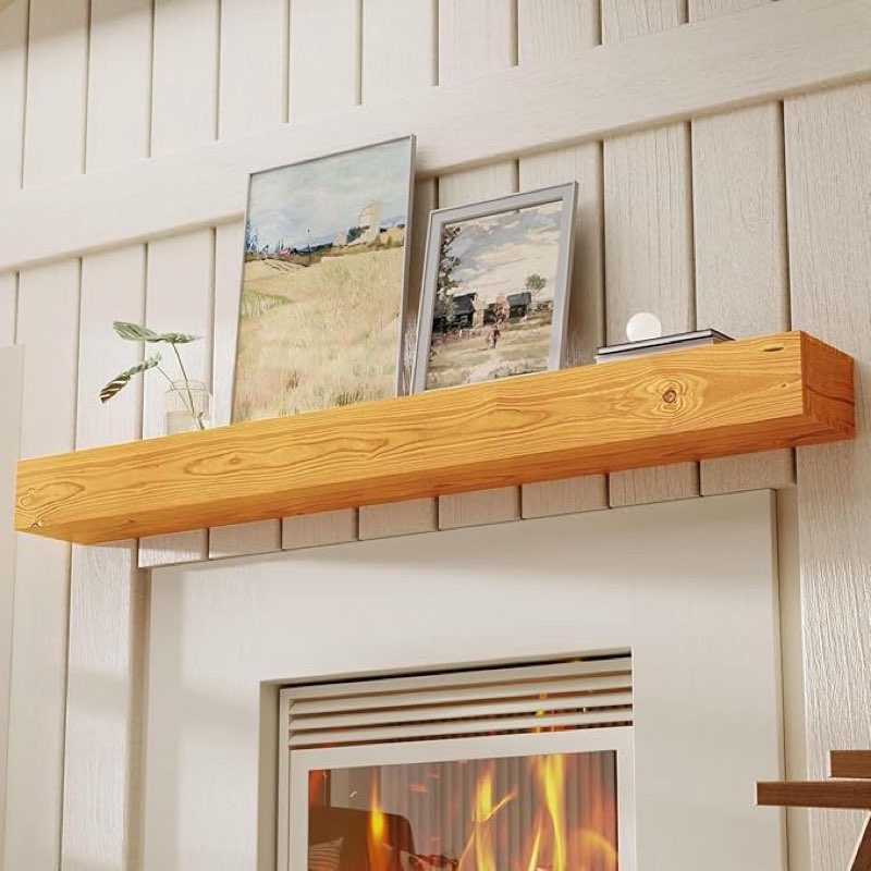 Floating Fireplace Mantel Shelf 60 inch Rustic Solid Wood Mantels for Fireplace Natural Pine Wood Mantle for Fireplace Living Room Farmhouse - 60 X 8 X 5?Rustic Natural